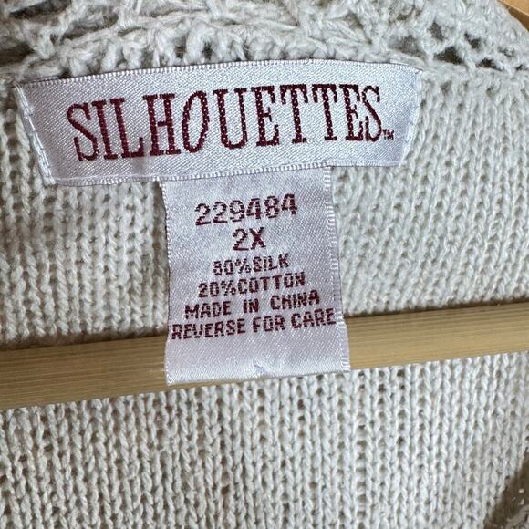 VTG 90s Crochet Top Silk Cotton Knit Button Up Short Sleeve Shirt Plus Size 2X - Picture 4 of 6